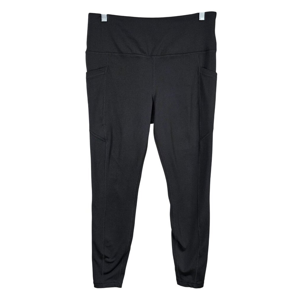 Womens Velocity Black Fleece Lined Serena Leggings Hi Rise Polyester Stretch L